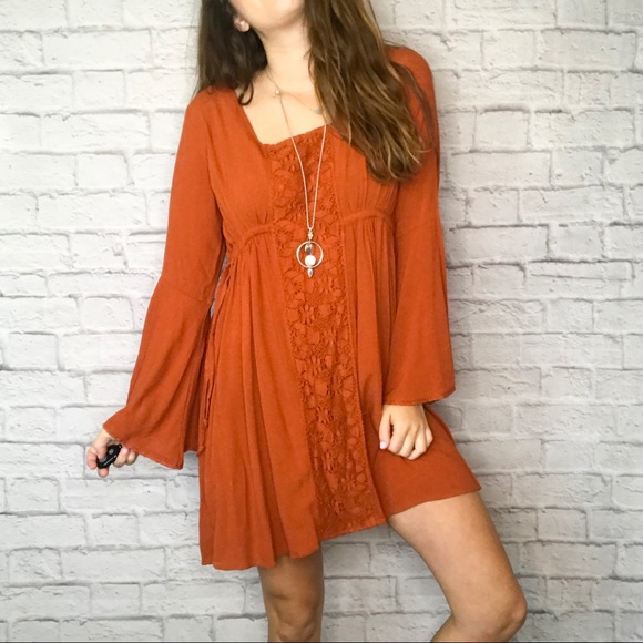 Altar'd State Dresses & Skirts - Altar’d State burnout orange backless lace dress